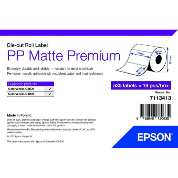Epson pp matte label premium, die-cut roll, 76mm x 51mm, 535 labels - image 1