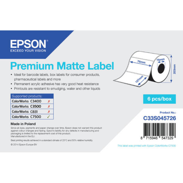 Epson premium matte label - die-cut roll: 76mm x 127mm, - image 1