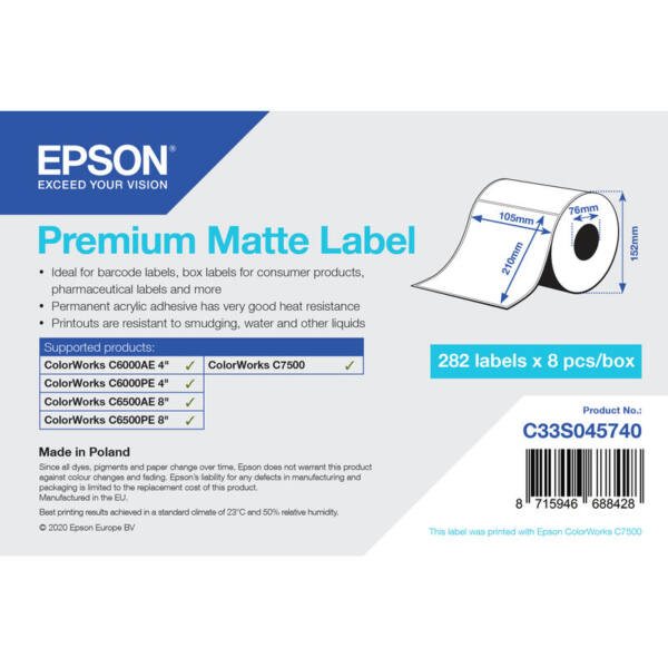 Epson premium matte label - die-cut roll: 105mm x 210mm, 282 labels, - image 1
