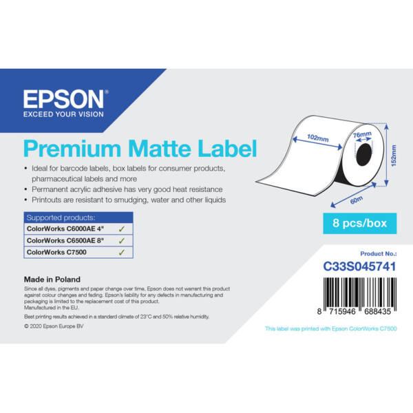 Epson Premium Matte Label - Kontinuerlig rulle: 102 mm x 60 m.