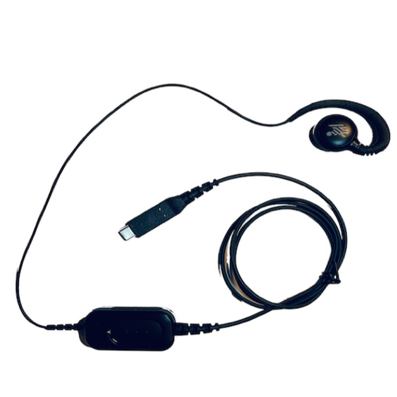 Zebra USB-C kabelgebundenes Headset für PTT + VoIP mit drehbarem Ohrbügel für das Tragen am linken oder rechten Ohr.