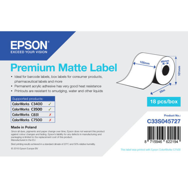 Epson Premium matt etikett - kontinuerlig rulle: 105 mm x 35 m.