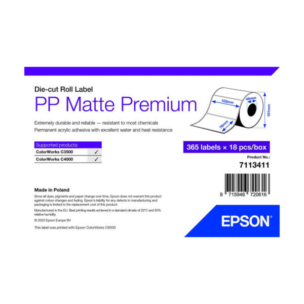 Epson pp matte label premium, die-cut roll, 102mm x 76mm, 365 labels - image 1