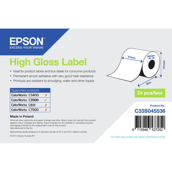 Epson högglansig etikett - kontinuerlig rulle: 51 mm x 33 m.