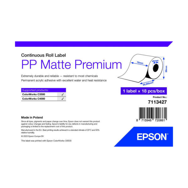 Epson pp matte label premium, continuous roll, 76mm x 29mm - image 1