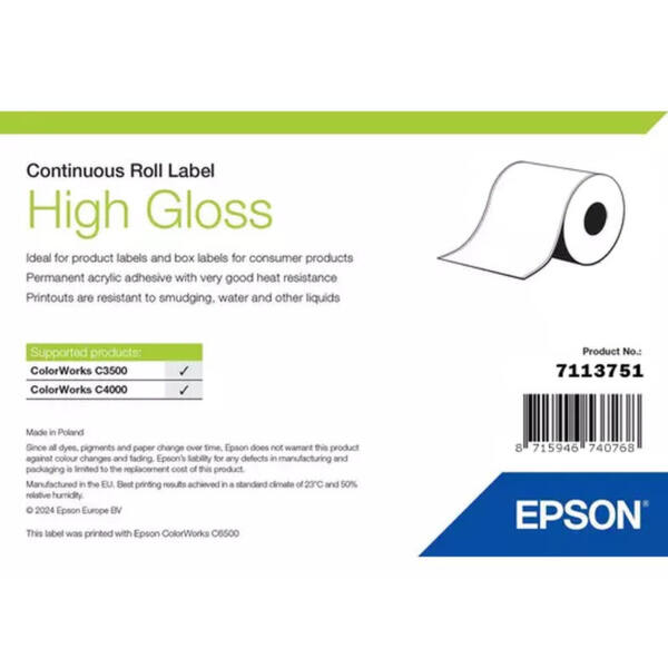 Labels, epson, normal paper, high gloss label, b: 76 mm, h: 33000 mm, d: 95 mm, c: 40 mm - billede 1