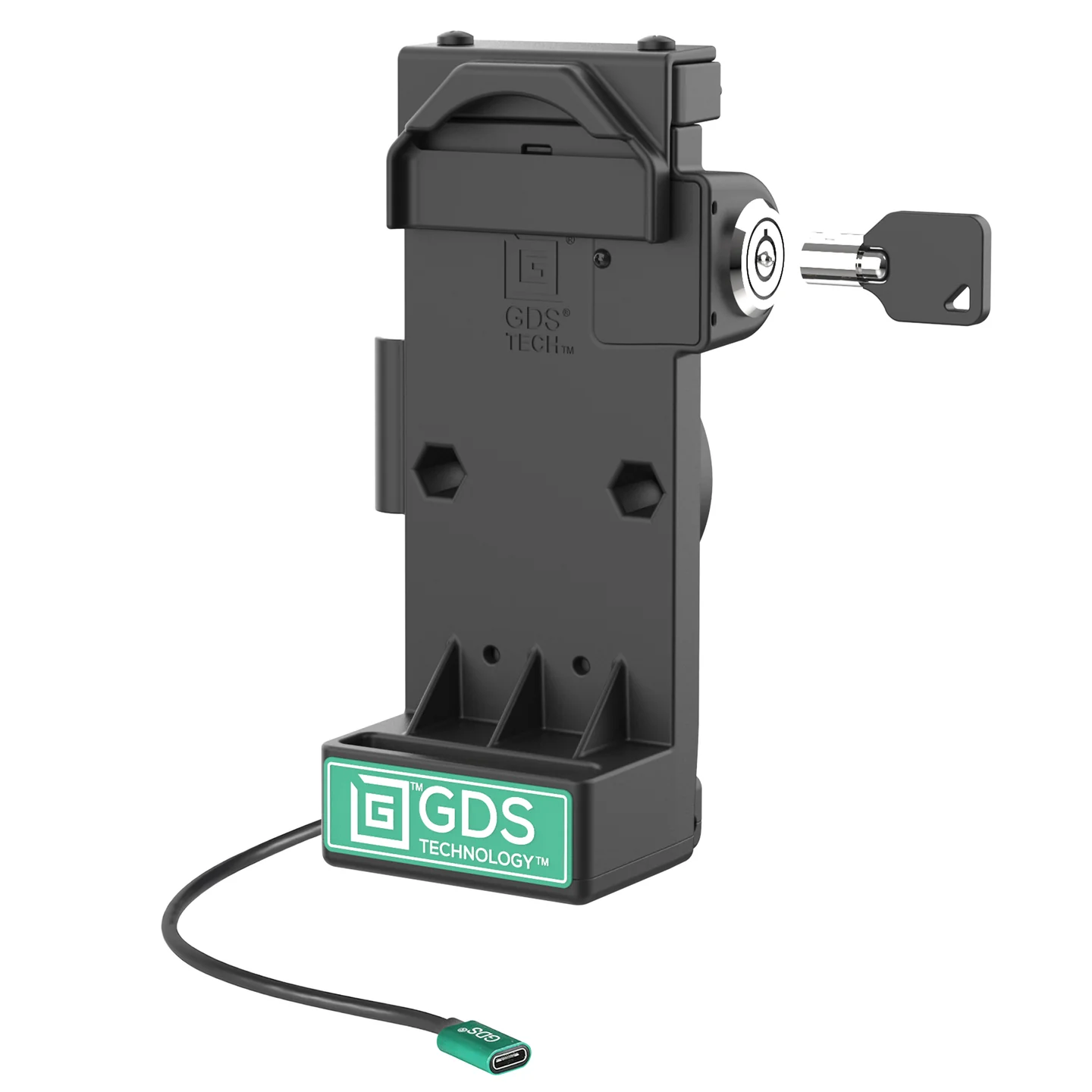 RAM Mounts GDS Uni-Conn Spring Loaded Charging Dock With Key-Locking - 2-Hole AMPS Pattern - USB-C Connector - Screw-Set
