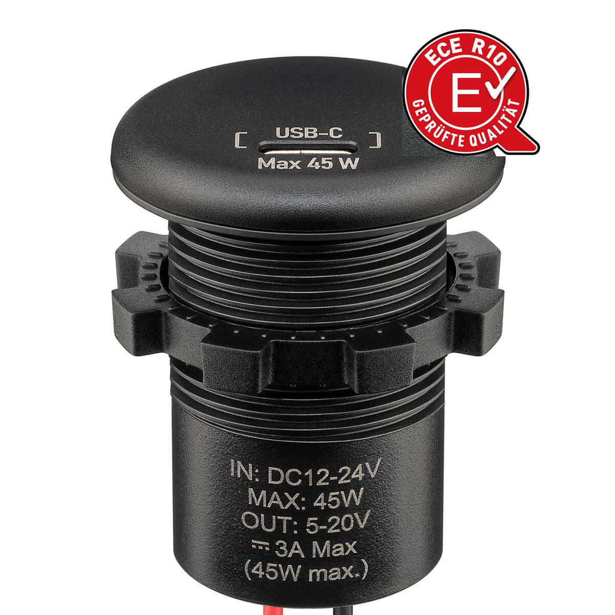 USB-C Panel Install Charger with bare wires, cable length 150 mm