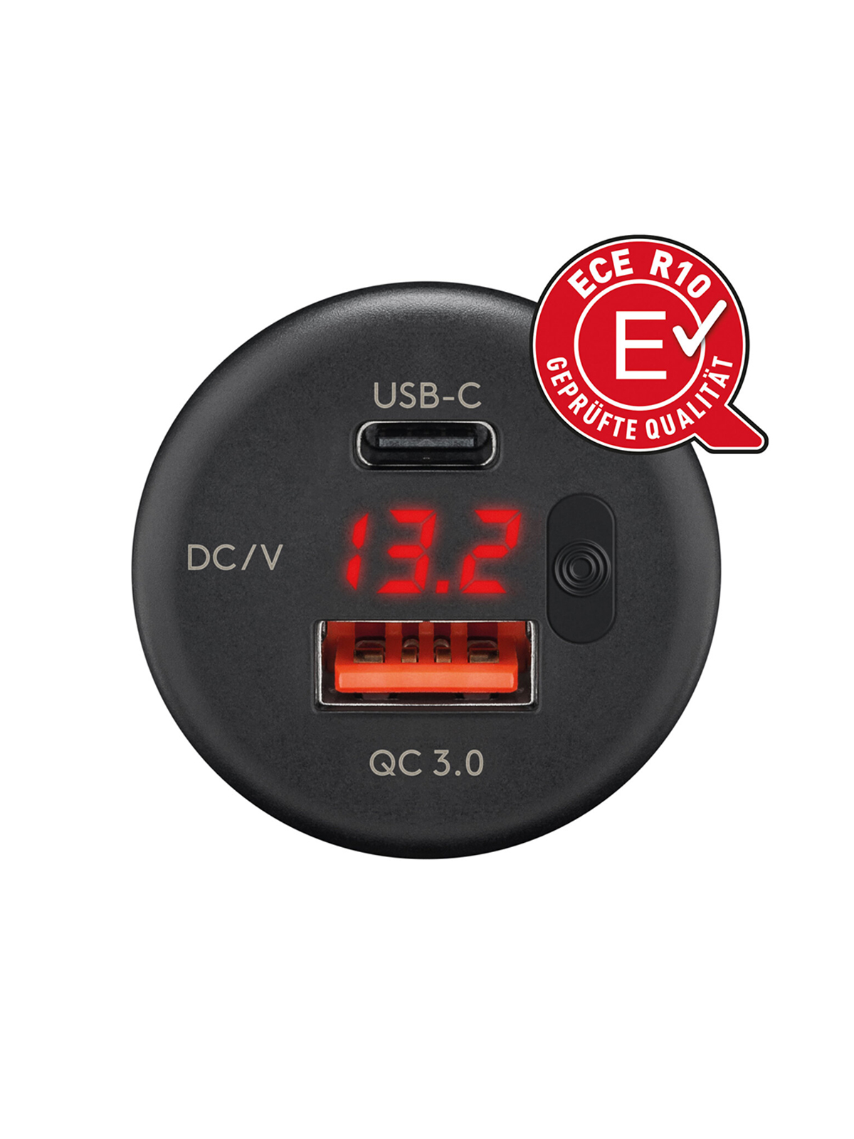 Dubbel USB-laddare för panelmontering med öppna kabeländar, LED-display, kabellängd 200 mm – USB-A / USB-C