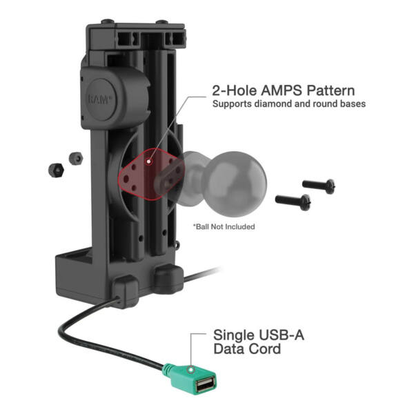 Ram mounts gds uni-conn fjäderbelastad laddningsdocka – 2-håls amps-mönster – usb-c- & usb-a-kontakt – skruvsats - bild 3