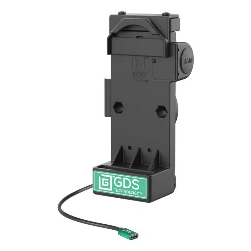 RAM Mounts GDS Uni-Conn fjederbelastet ladedock – 2-huls AMPS-mønster – USB-C-stik – skruesæt