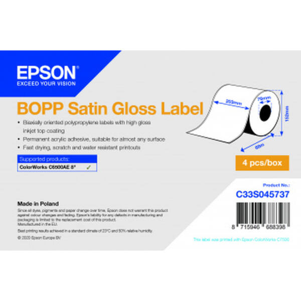 Labels, epson, synthetic, bopp satin gloss label, w: 203 mm, h: 68000 mm, d: 152 mm, c: 76 mm - image 1