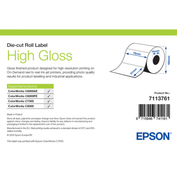 Labels, epson, normalt papir, high gloss label, b: 76 mm, h: 51 mm, d: 190 mm, c: 76 mm - billede 1