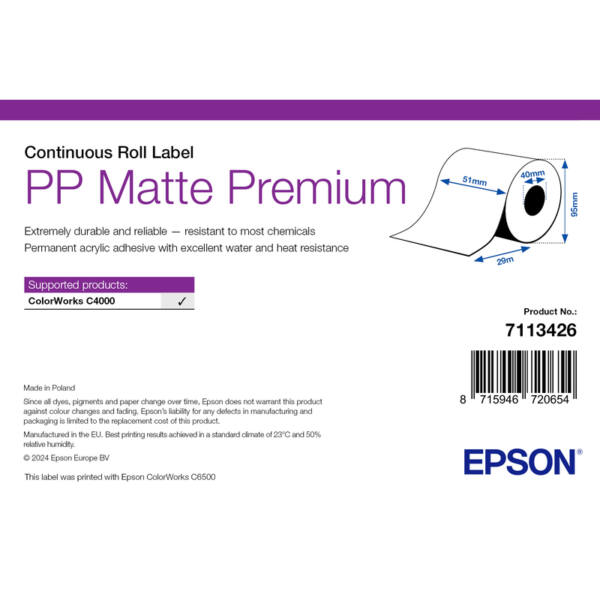 Epson etikett synthetisch, endlosrolle, 51mm x 29mm – bild 1