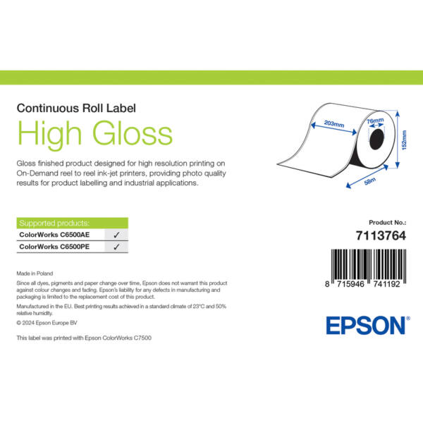 Etiketter, epson, normalt papper, högglansetikett, b: 203 mm, h: 58 000 mm, d: 152 mm, c: 76 mm - bild 1