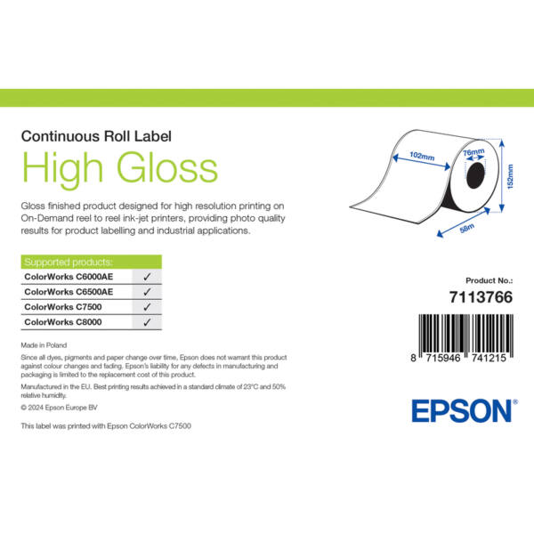 Etiketter, epson, normalt papper, högglansetikett, b: 102 mm, h: 58000 mm, d: 152 mm, c: 76 mm - bild 1