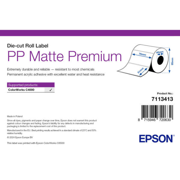 Epson pp matte label premium, die-cut roll, 76mm x 51mm, 535 labels - image 1