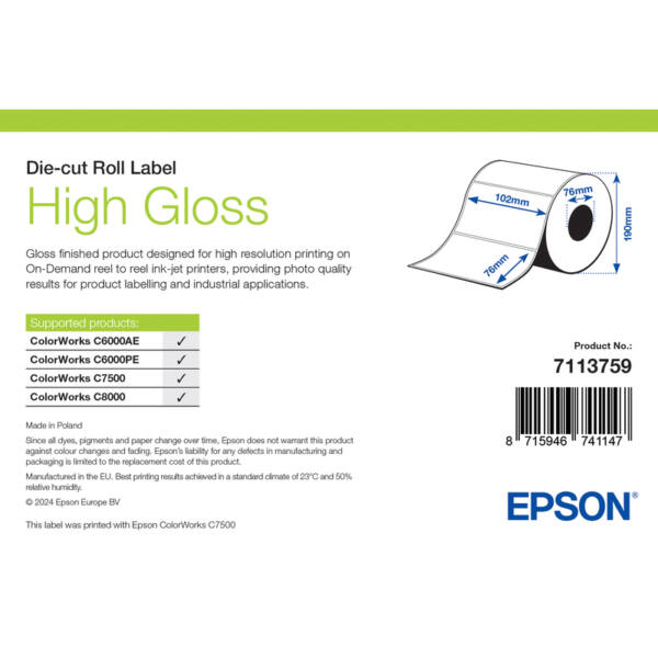Labels, epson, normalt papir, high gloss label, b: 102 mm, h: 76 mm, d: 190 mm, c: 76 mm - billede 1