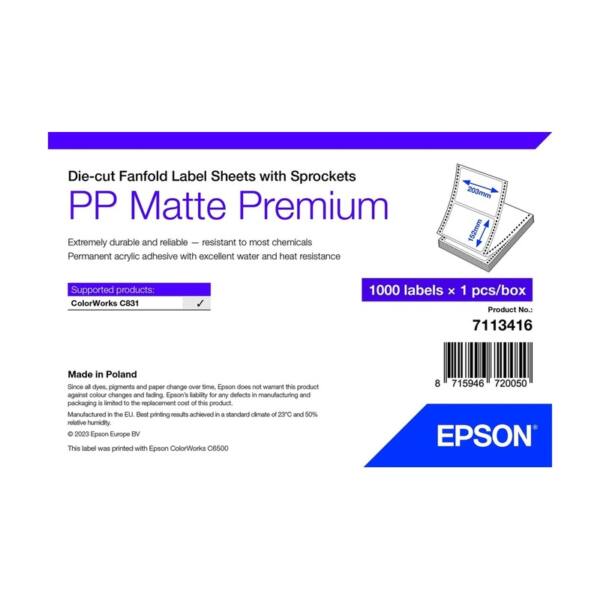Labels, epson, syntetisk, pp mat label premium, b: 203 mm, h: 152 mm, c: leporello Labels, epson, syntetisk, pp mat label premium, b: 203 mm, h: 152 mm, c: leporello - billede 1