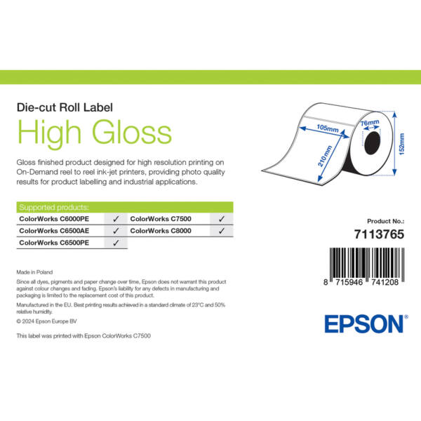 Etiketter, epson, normalt papper, högglansig etikett, b: 105 mm, h: 210 mm, d: 152 mm, c: 76 mm - bild 1