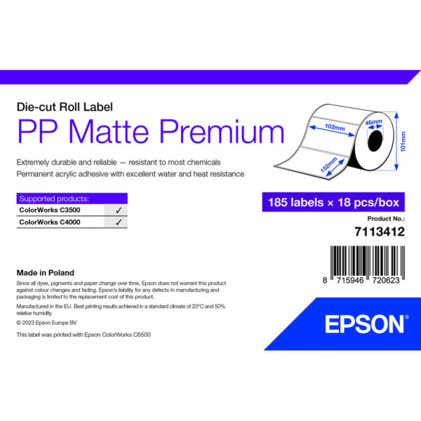 Epson pp matte label premium, stansad rulle, 102 mm x 152 mm, 185 etiketter - bild 2