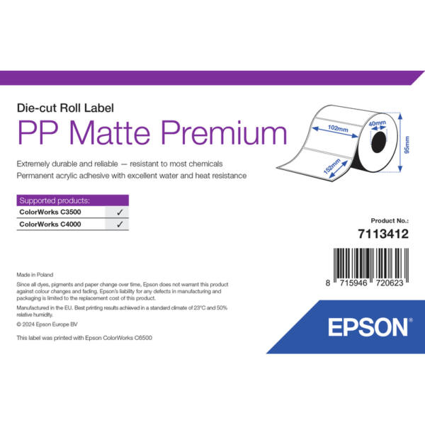 Epson pp matte label premium, stansad rulle, 102 mm x 152 mm, 185 etiketter - bild 1